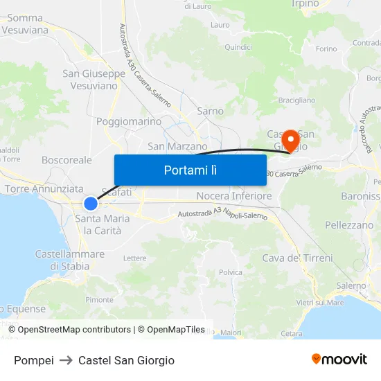 Pompei to Castel San Giorgio map