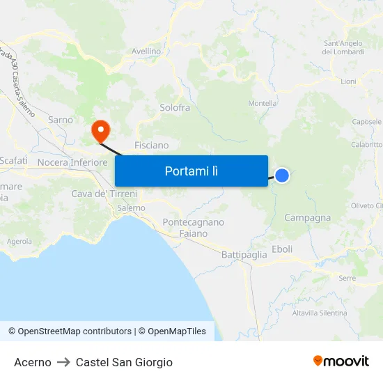 Acerno to Castel San Giorgio map
