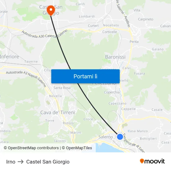 Irno to Castel San Giorgio map