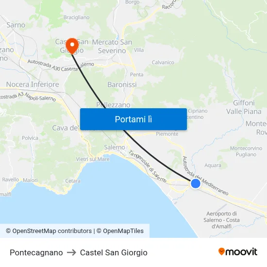 Pontecagnano to Castel San Giorgio map