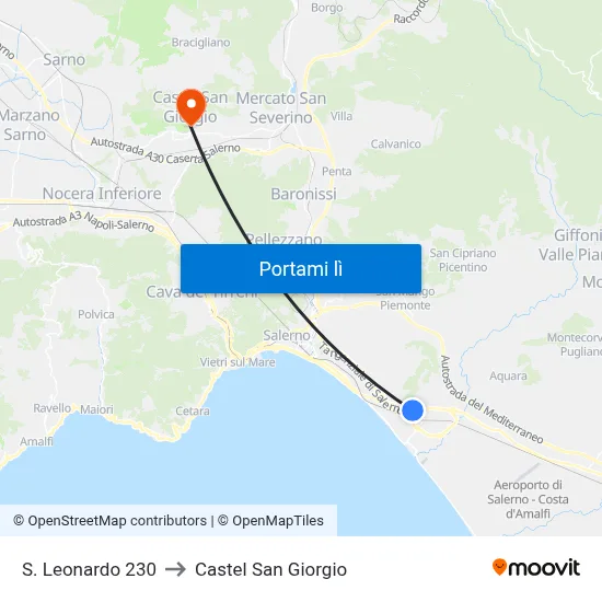 S. Leonardo 230 to Castel San Giorgio map