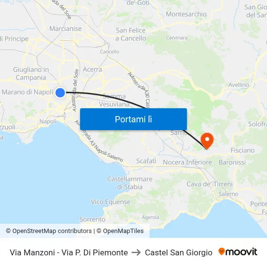 Via Manzoni - Via P. Di Piemonte to Castel San Giorgio map