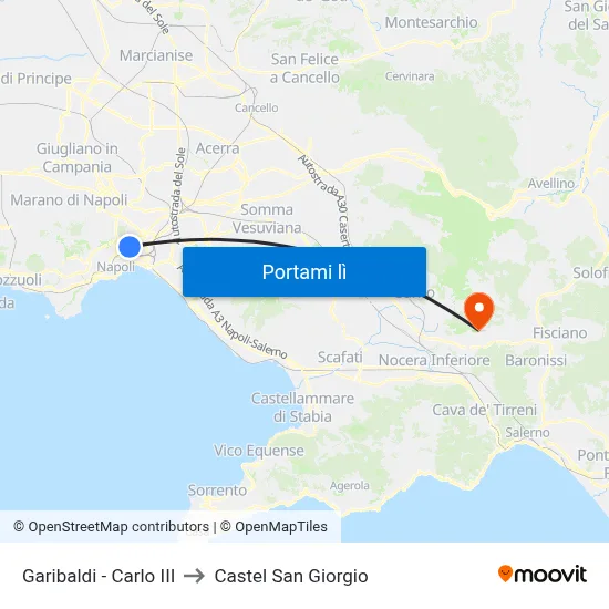 Garibaldi - Carlo III to Castel San Giorgio map