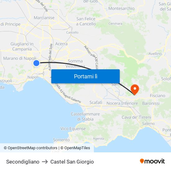 Secondigliano to Castel San Giorgio map
