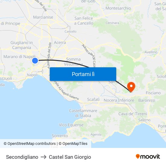 Secondigliano to Castel San Giorgio map