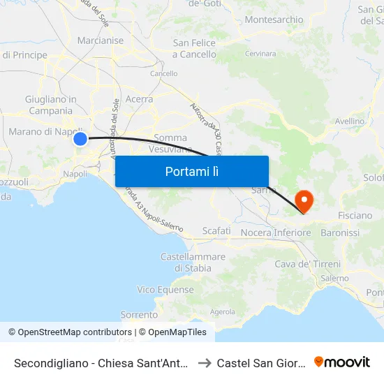 Secondigliano - Chiesa Sant'Antonio to Castel San Giorgio map