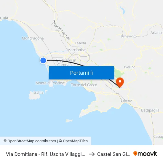 Via Domitiana - Rif. Uscita Villaggio Coppola to Castel San Giorgio map