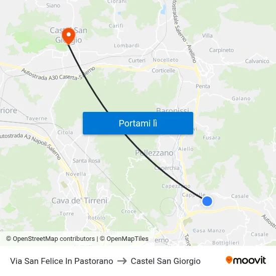 Via San Felice In Pastorano to Castel San Giorgio map