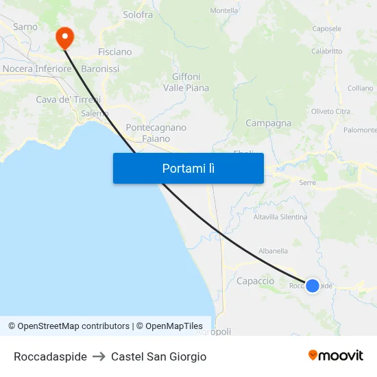Roccadaspide to Castel San Giorgio map