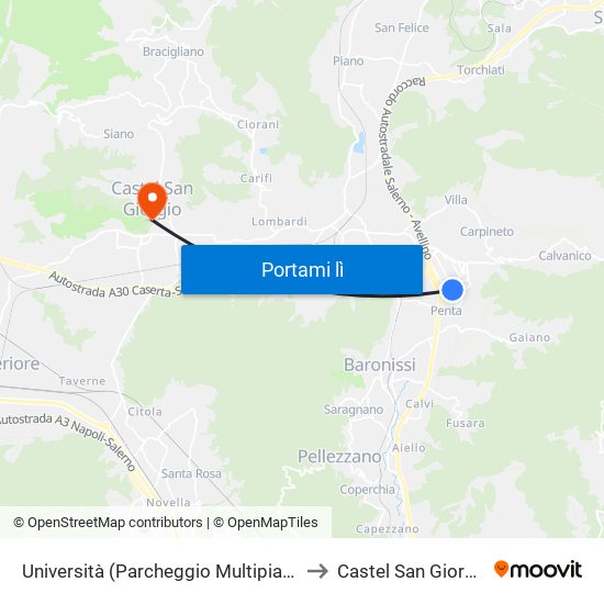 Università (Parcheggio Multipiano) to Castel San Giorgio map