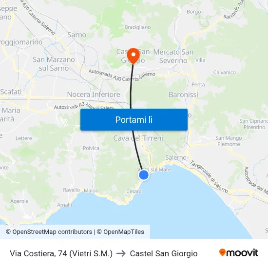 Via Costiera, 74 (Vietri S.M.) to Castel San Giorgio map