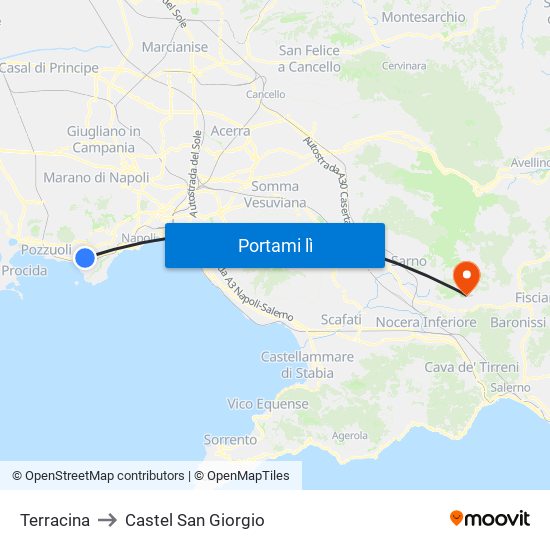 Terracina to Castel San Giorgio map