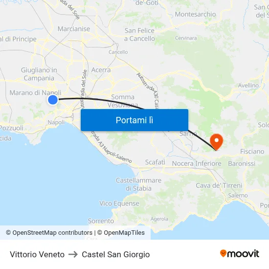 Vittorio Veneto to Castel San Giorgio map