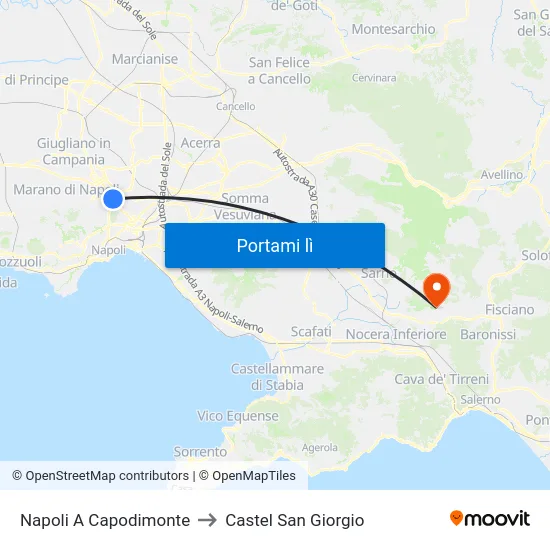 Napoli A Capodimonte to Castel San Giorgio map