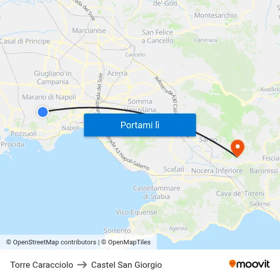 Torre Caracciolo to Castel San Giorgio map