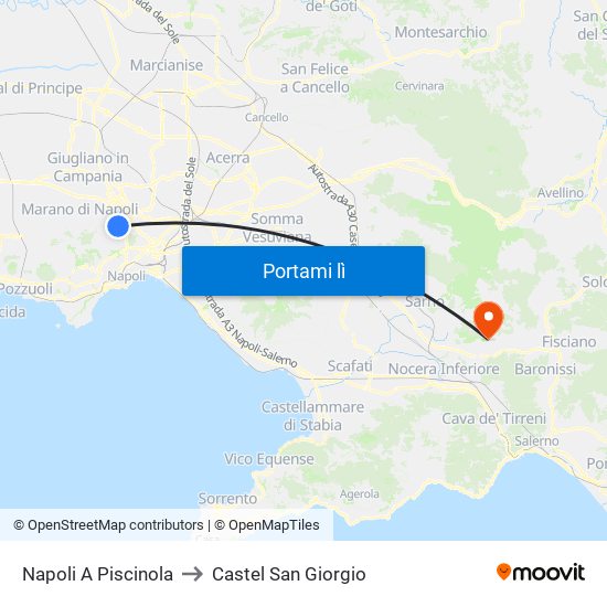Napoli A Piscinola to Castel San Giorgio map