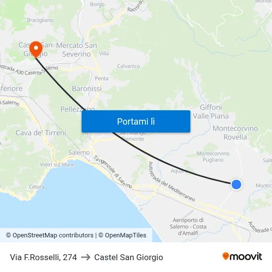 Via F.Rosselli, 274 to Castel San Giorgio map