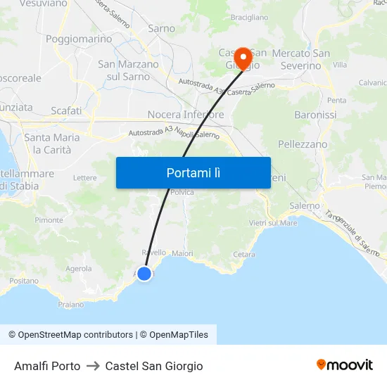 Amalfi Porto to Castel San Giorgio map