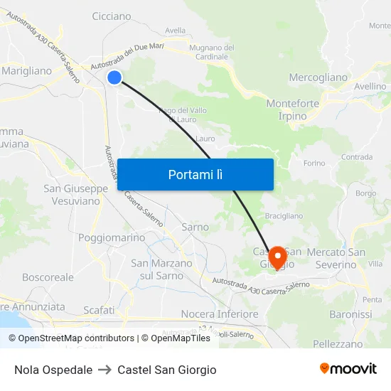 Nola Ospedale to Castel San Giorgio map
