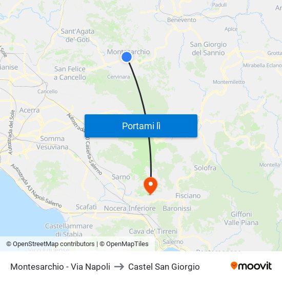 Montesarchio - Via Napoli to Castel San Giorgio map