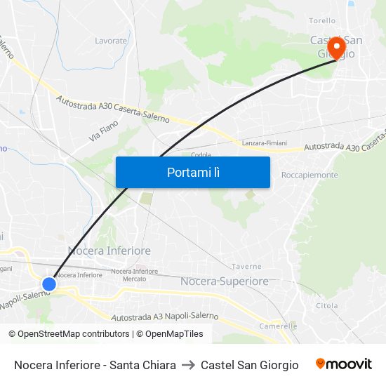 Nocera Inferiore - Santa Chiara to Castel San Giorgio map