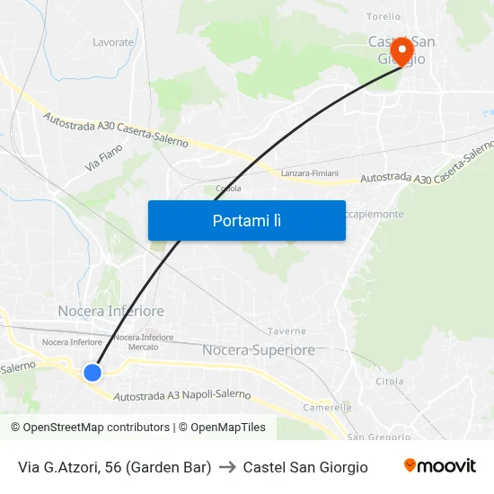 Via G.Atzori, 56 (Garden Bar) to Castel San Giorgio map