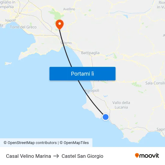 Casal Velino Marina to Castel San Giorgio map