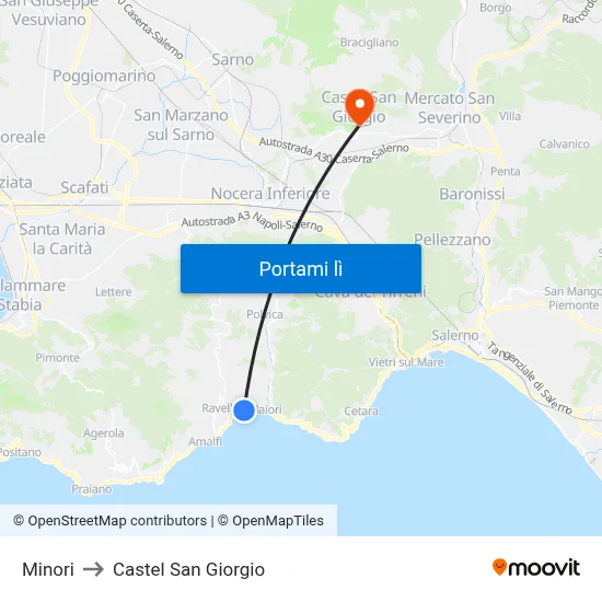 Minori to Castel San Giorgio map
