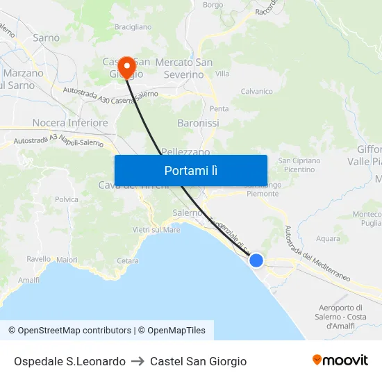 Ospedale S.Leonardo to Castel San Giorgio map