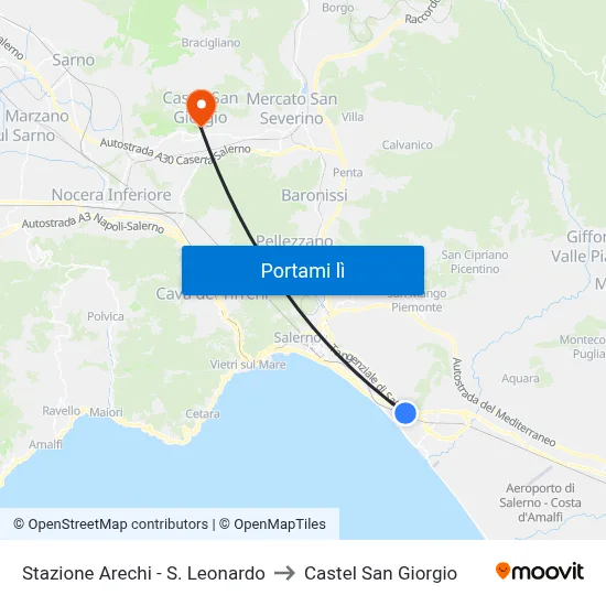 Stazione Arechi - S. Leonardo to Castel San Giorgio map
