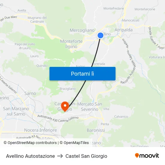 Avellino Autostazione to Castel San Giorgio map