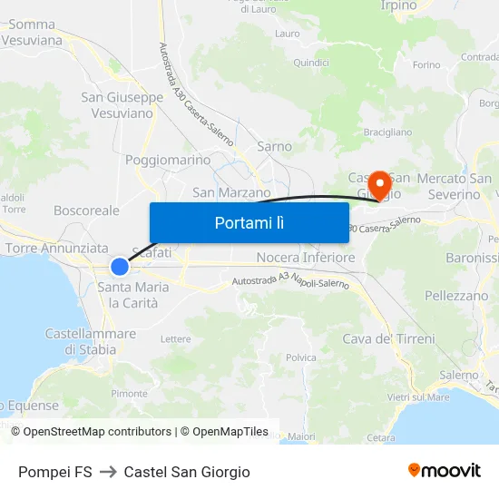 Pompei FS to Castel San Giorgio map