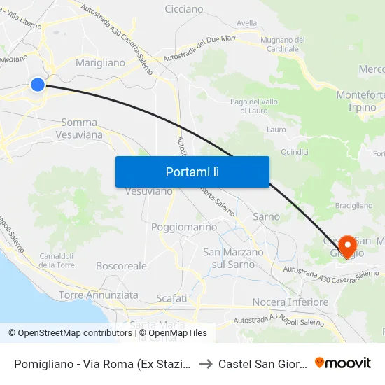 Pomigliano - Via Roma (Ex Stazione) to Castel San Giorgio map
