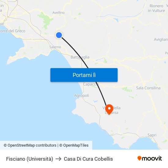 Fisciano (Università) to Casa Di Cura Cobellis map