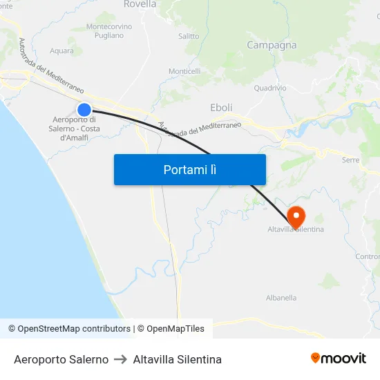 Aeroporto Salerno to Altavilla Silentina map