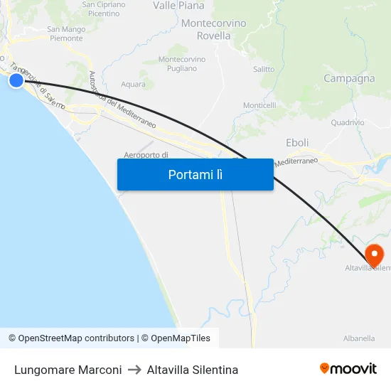 Lungomare Marconi to Altavilla Silentina map
