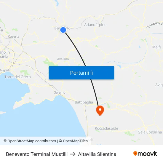 Benevento Terminal Mustilli to Altavilla Silentina map