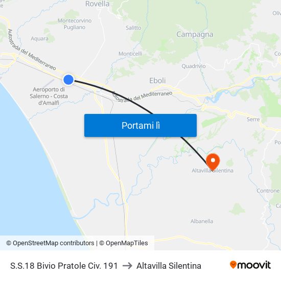 S.S.18 Bivio Pratole Civ. 191 to Altavilla Silentina map