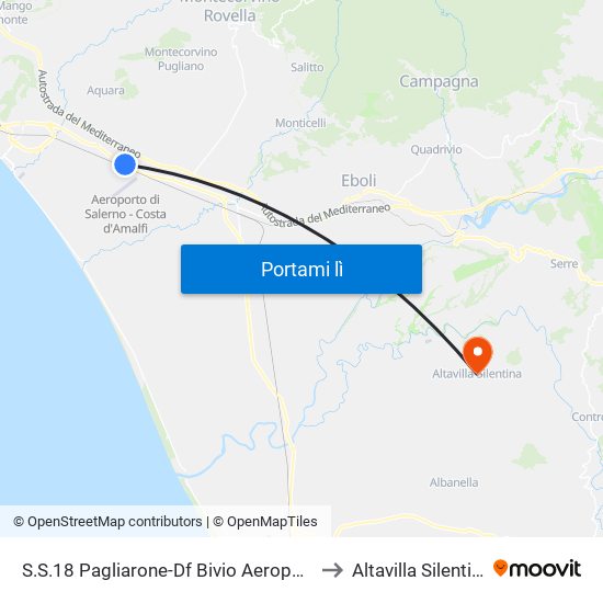 S.S.18 Pagliarone-Df Bivio Aeroporto to Altavilla Silentina map