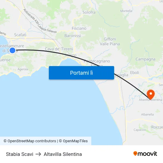 Stabia Scavi to Altavilla Silentina map