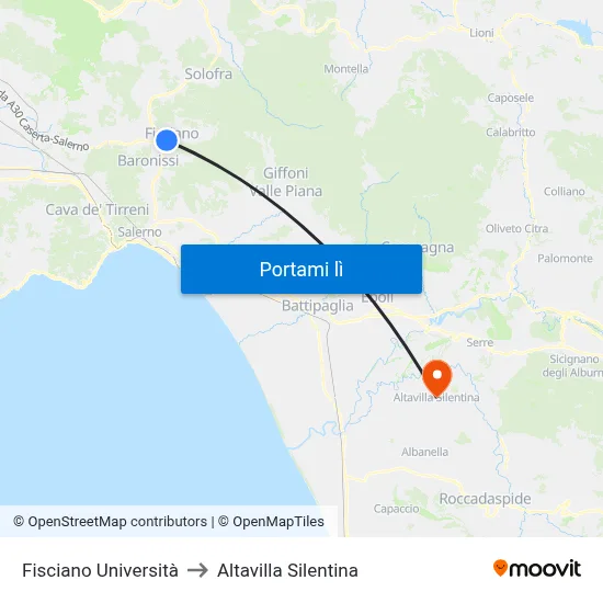 Fisciano Università to Altavilla Silentina map