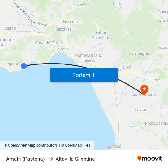 Amalfi (Pastena) to Altavilla Silentina map
