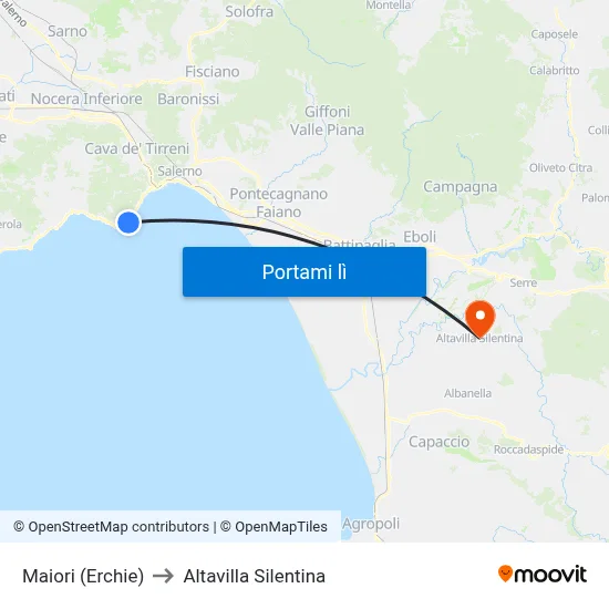 Maiori (Erchie) to Altavilla Silentina map