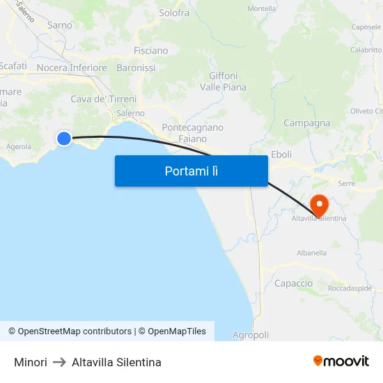 Minori to Altavilla Silentina map