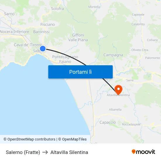 Salerno (Fratte) to Altavilla Silentina map