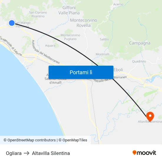Ogliara to Altavilla Silentina map