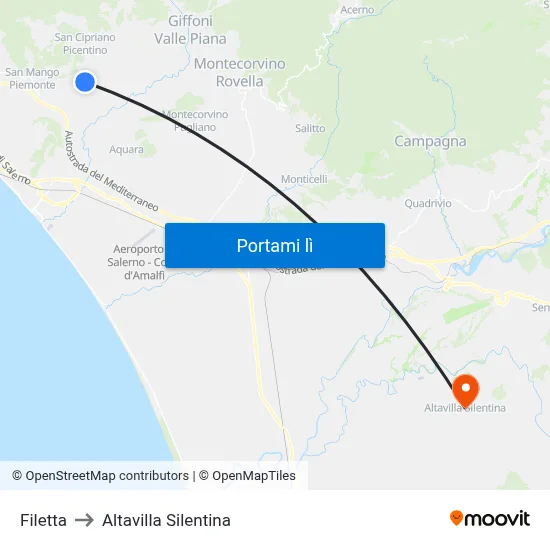 Filetta to Altavilla Silentina map