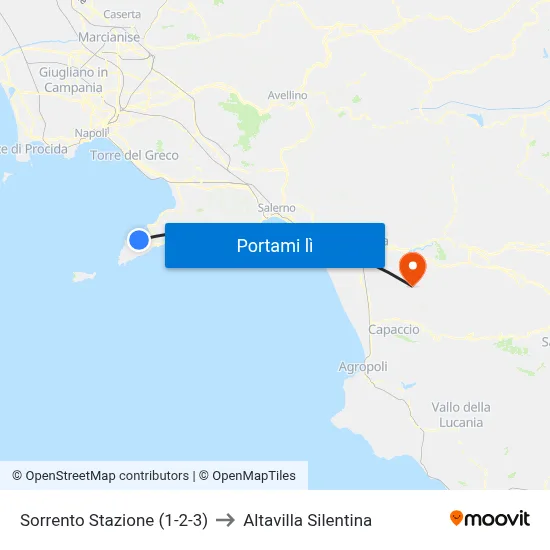 Sorrento Stazione (1-2-3) to Altavilla Silentina map