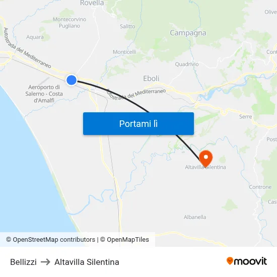 Bellizzi to Altavilla Silentina map