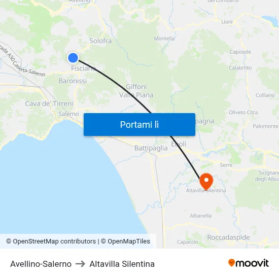 Avellino-Salerno to Altavilla Silentina map